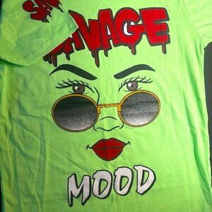 Bold Neon "Savage Mood" Graphic Tee – Size M